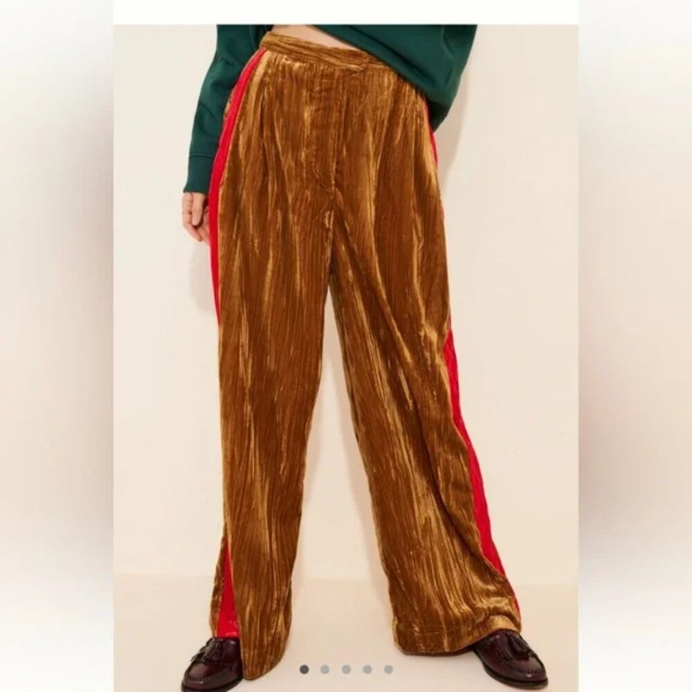 FARM RIO Side Stripe Ribbed Velvet Pant Anthropologie Wide Leg Corduroy Trousers